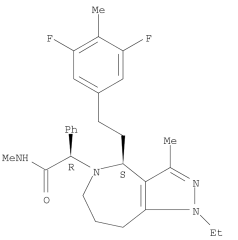 Pyrazolo[4,3-c]azepine-5(1H)-acetamide, 4-[2-(3,5-difluoro-4-methylphenyl)ethyl]-1-ethyl-4,6,7,8-tetrahydro-N,3-dimethyl-α-phenyl-, (αR,4S)-